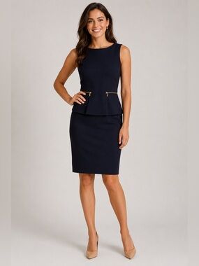 Emma & Michele Black Sleeveless Midi Dress with Gold Zipper Accents